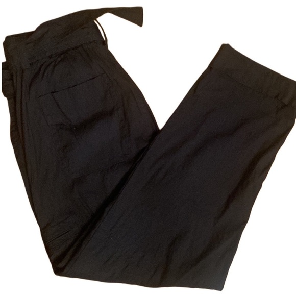 Vince Linen blend Belted half elastic high waist Pants in Black cuffed hem sz M - Picture 5 of 14